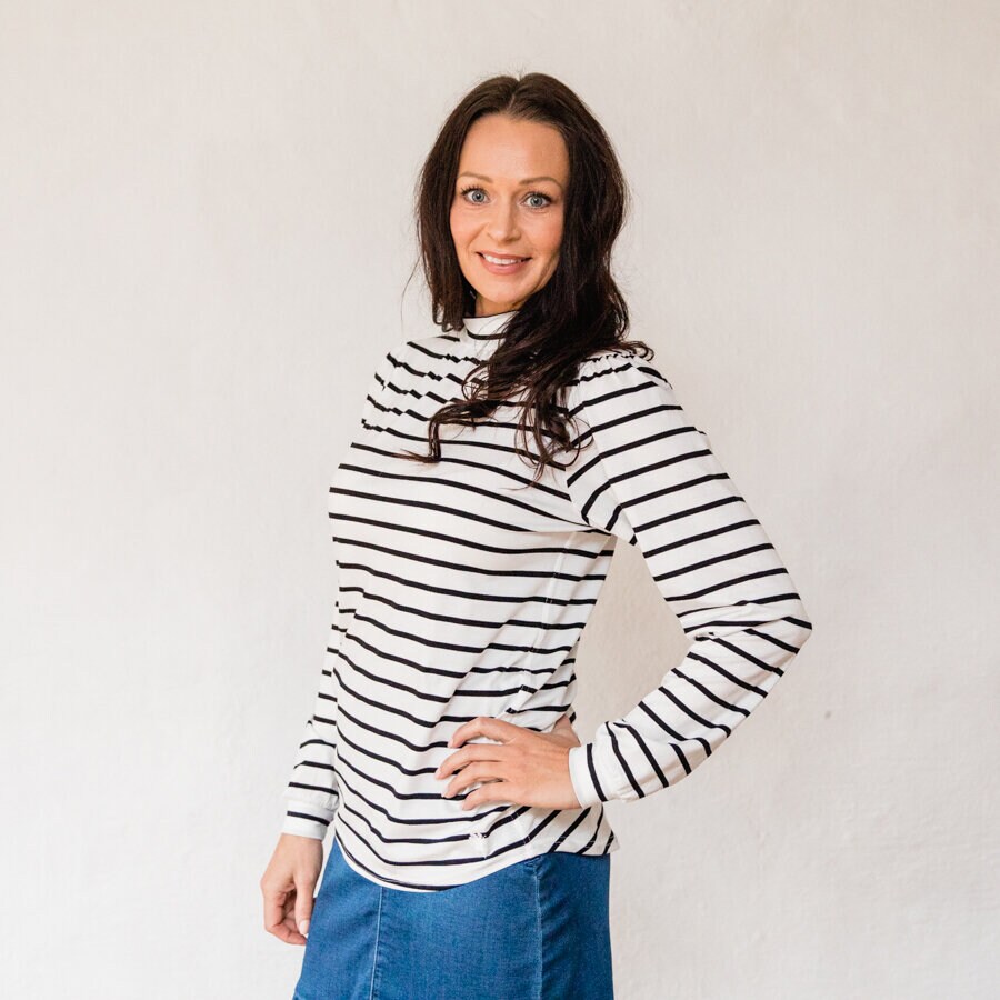Pepper top ls - striped soft white