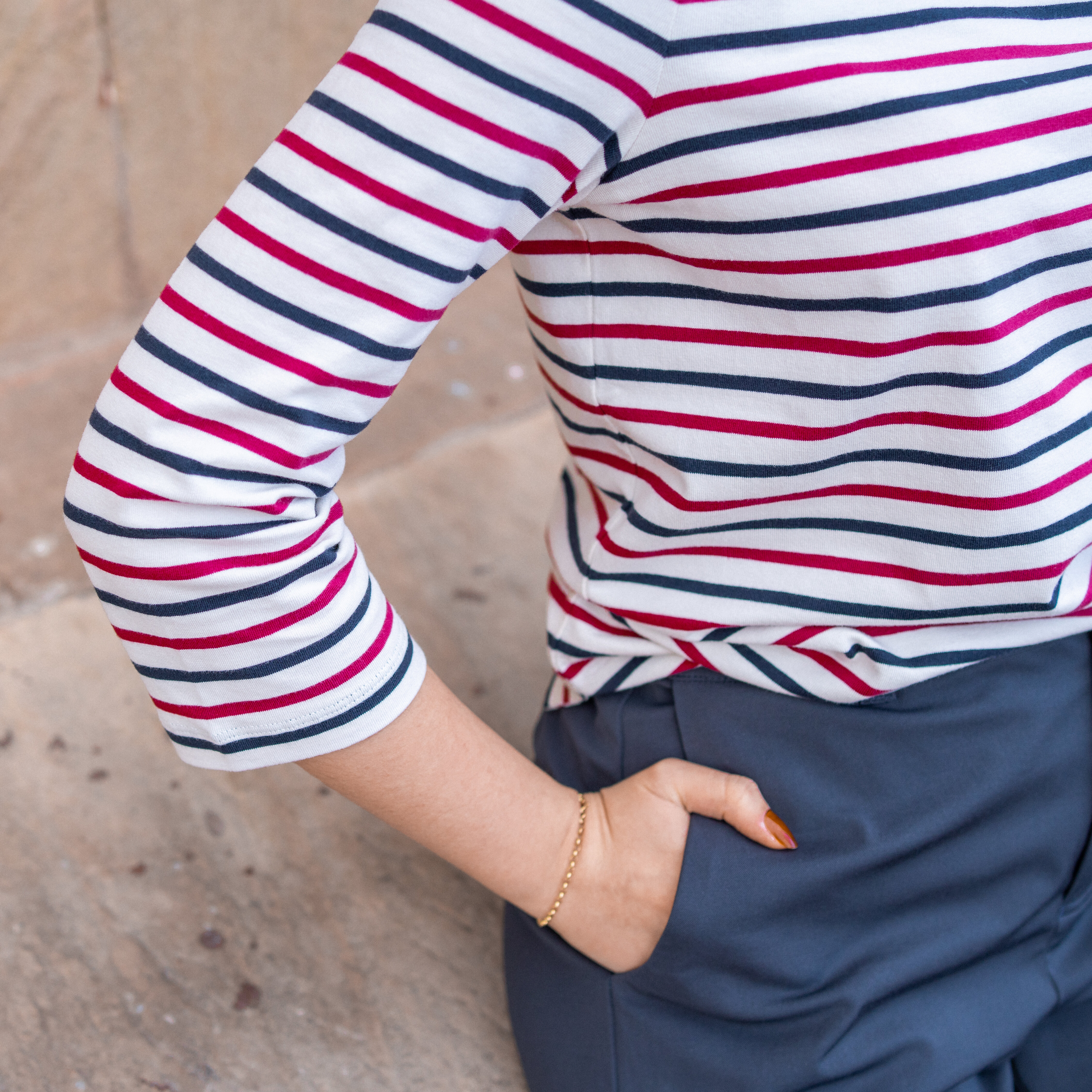 Matilde top - striped indigo/red plum