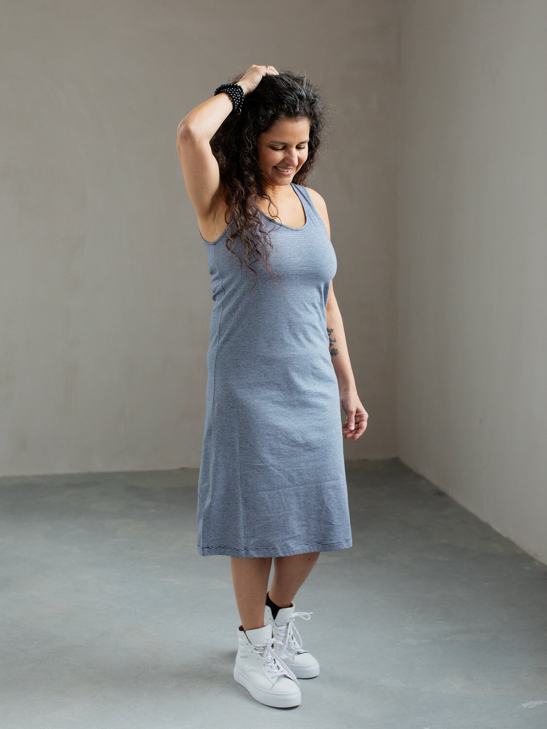 Summer dress - mini striped indigo