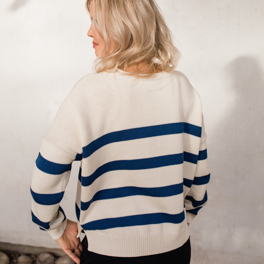 Front sweater - striped mid blue