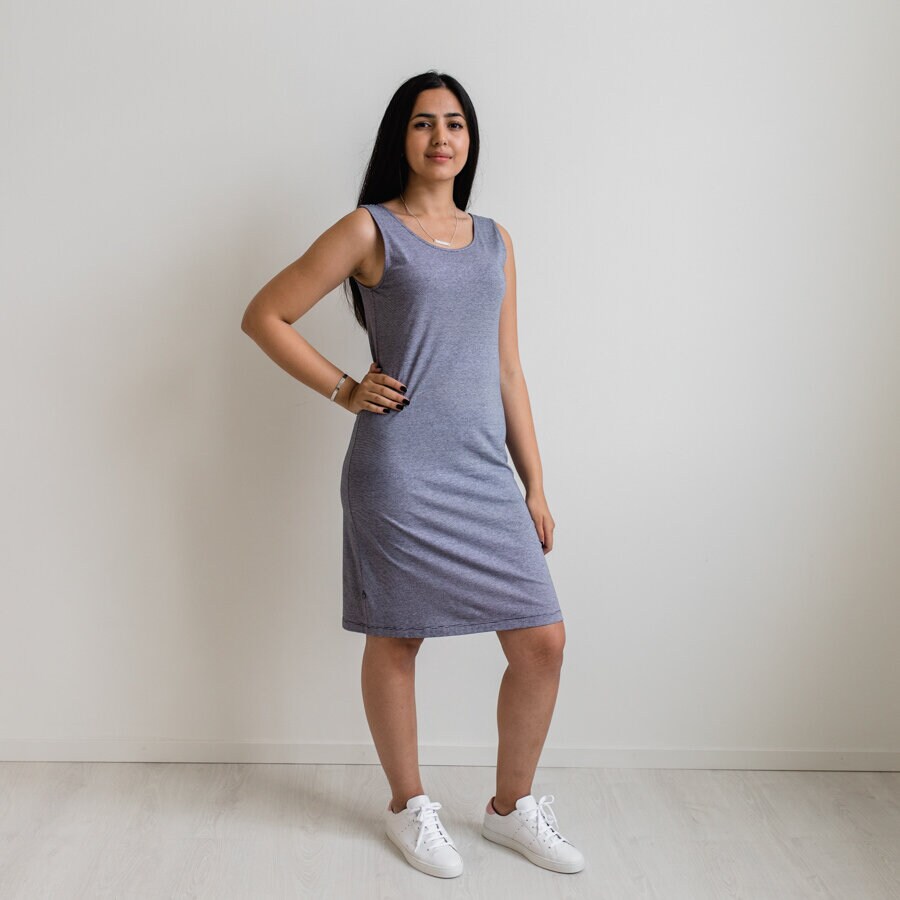 Summer dress - mini striped indigo