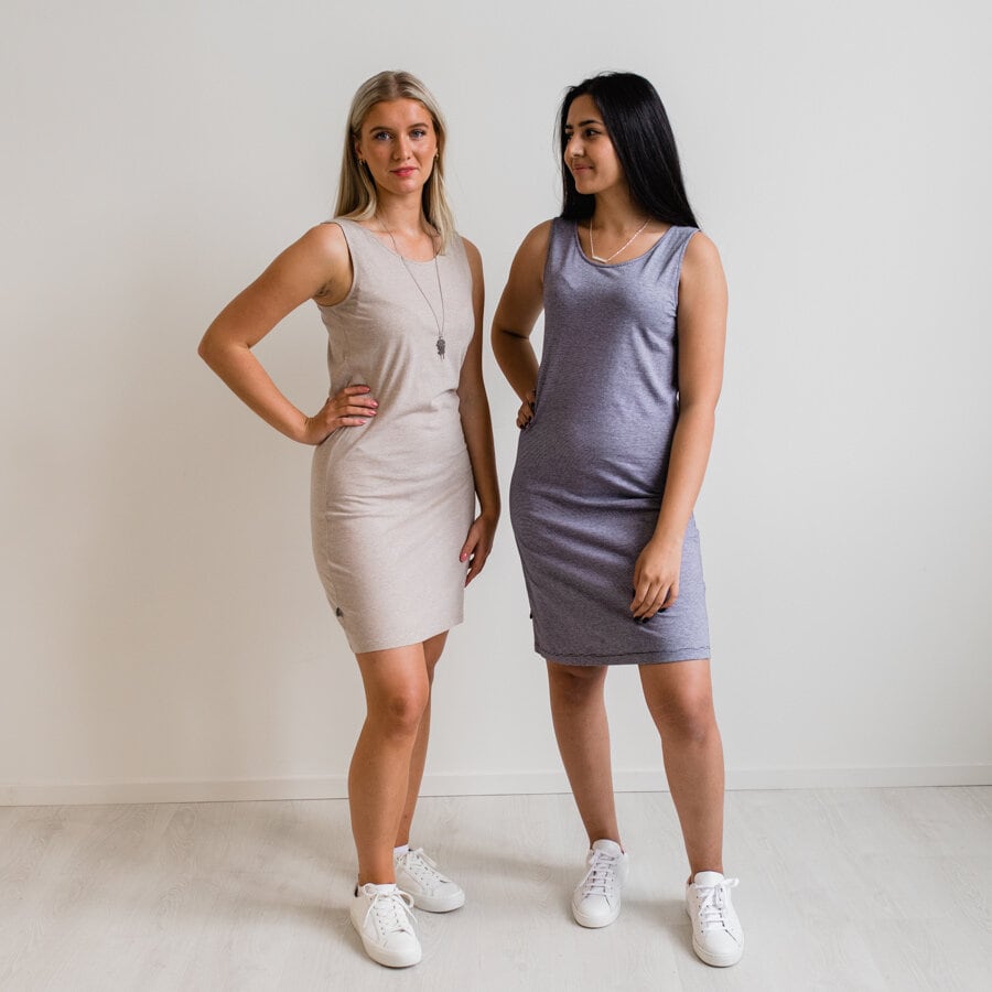 Summer dress - mini striped beige