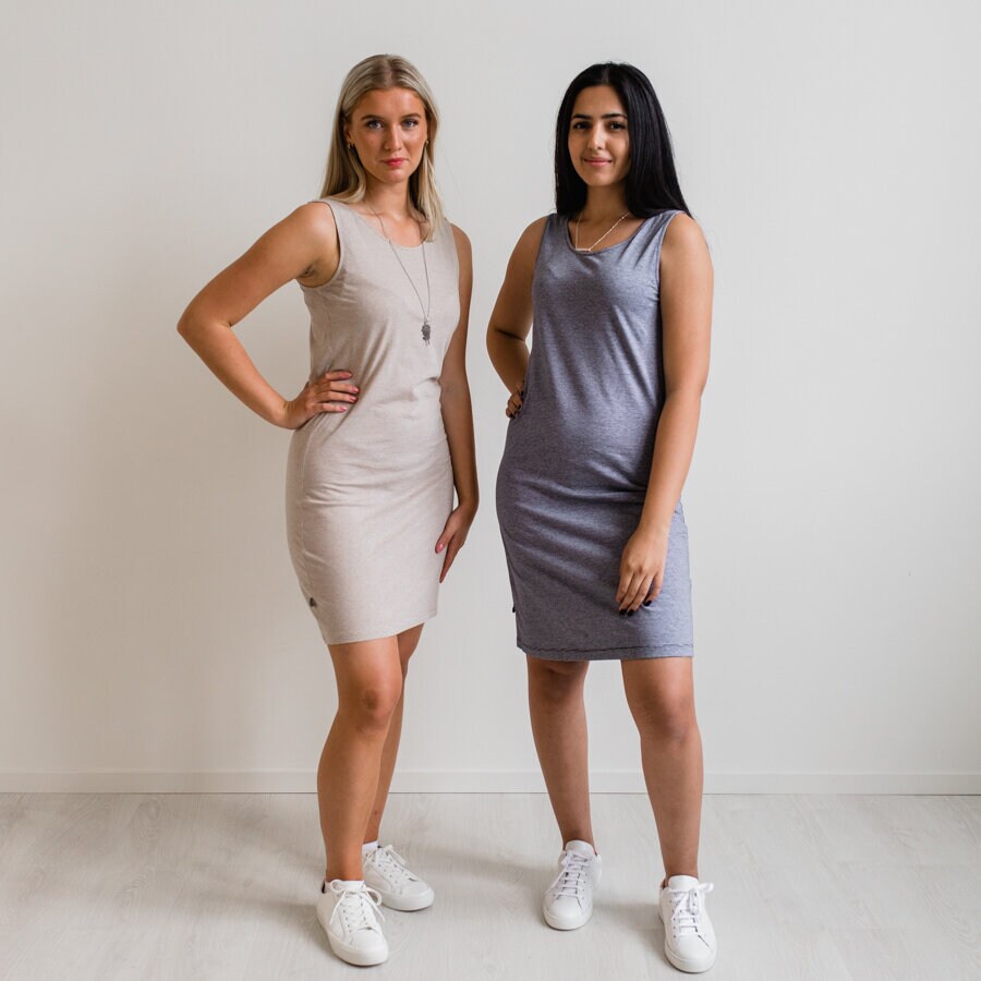 Summer dress - mini striped beige